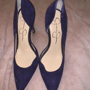 Blue velvet heels